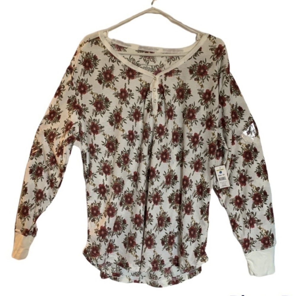 🫶🏼Bobbie Brooks Waffle Pattern Floral Long Sleeve Top 2X NWT
